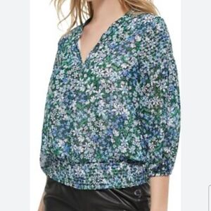 Karl Lagerfeld Floral Blouse - Blue and Green Boho Top